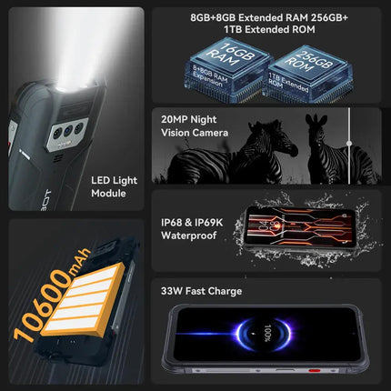 Cubot KingKong Power, Waterproof Rugged Smartphone Android 13, 8GB+256GB, 10600mAh, 33W Fast Charge, NFC, 6.5" FHD+,Global Phone Cubot Official Store